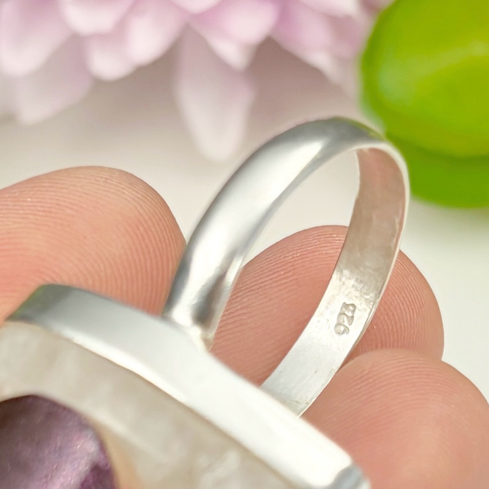 Pure Sterling Silver 925 Rainbow Moonstone Ring Size 9 1/2 Wavy Boho Southwest - Picture 7 of 9